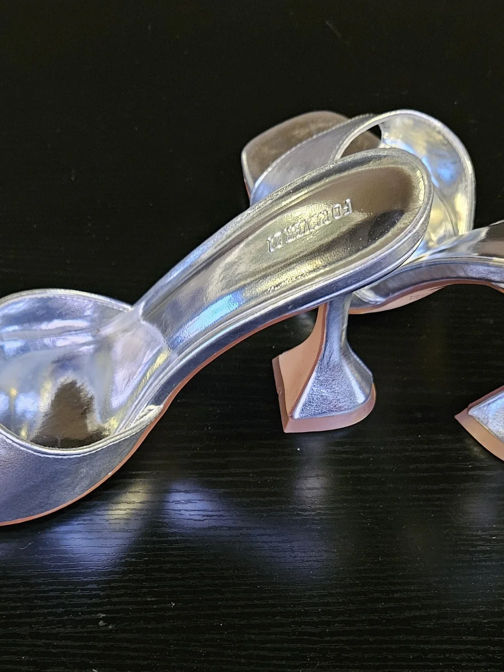 FOREVER 21 Silver Metallic Open-Toe Mule Heels - Picture 6 of 8